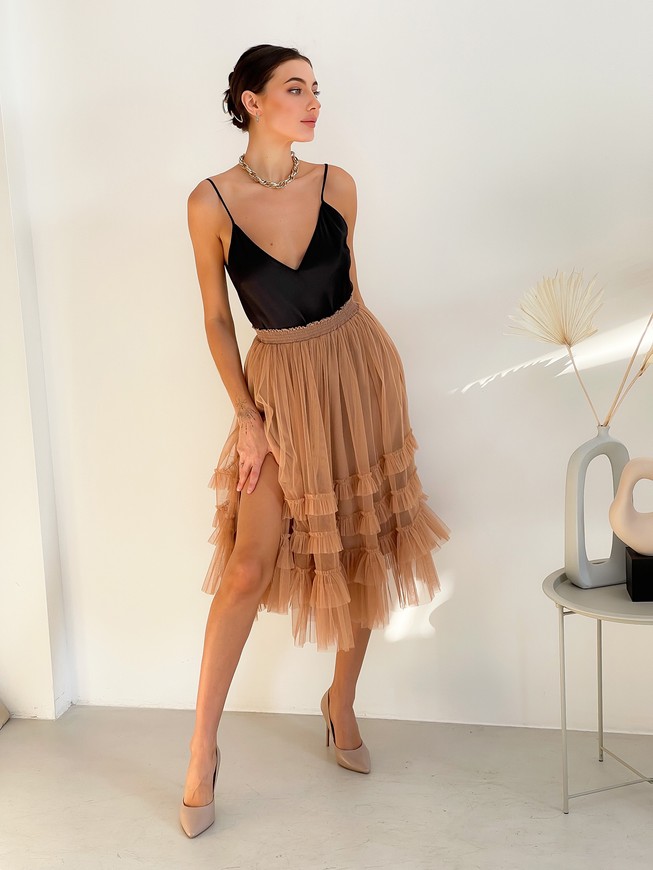 caramel color color Tulle skirt with ruffles AIRSKIRT