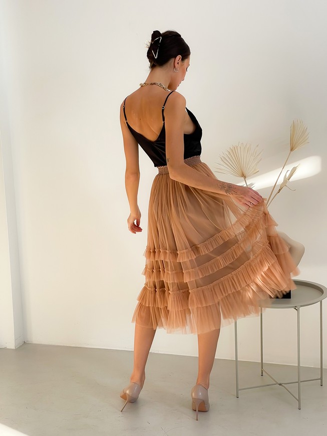 caramel color color Tulle skirt with ruffles AIRSKIRT