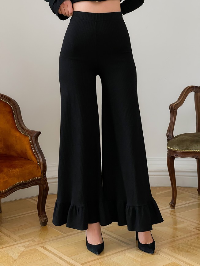 Set (flared pants and cardigan) Tyu-Tyu! S black with ruffles and detachable collar