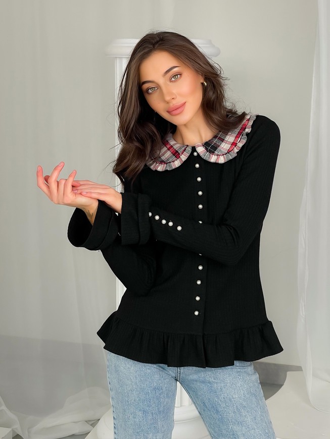 Cardigan with buttons and ruffles Tyu-Tyu! XS/S black with removable tartan collar
