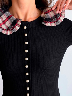 Fold-over collar with ruffles Tyu-Tyu! milk-red-black tartan