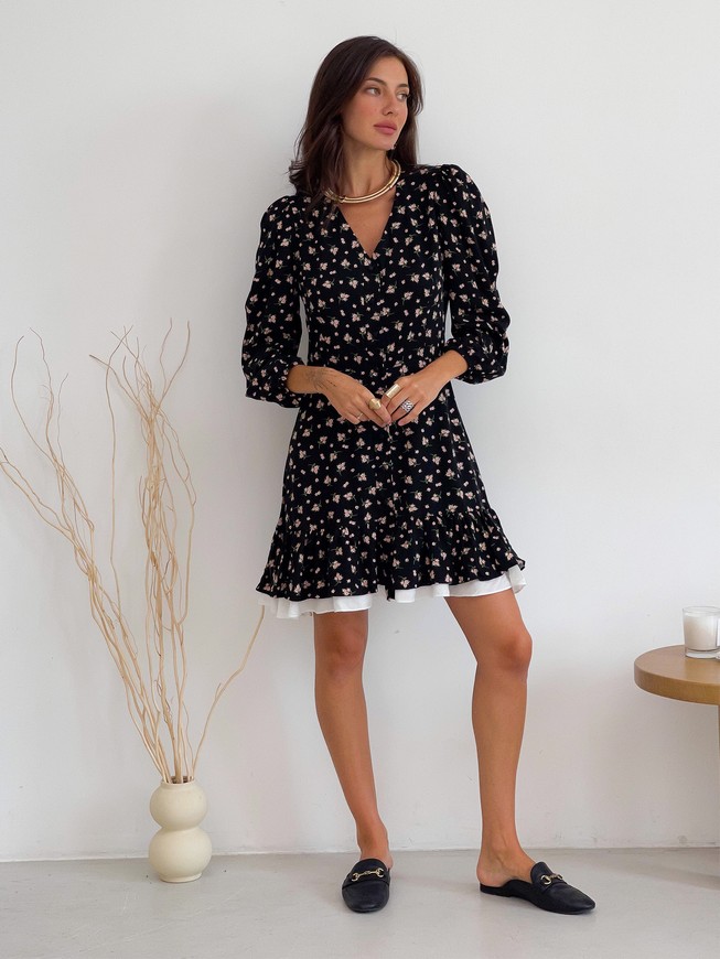Dress with removable collar and frills Tyu-Tyu! XS black in floral print mini