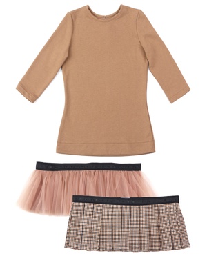 AIRDRESS set: camel top and 2 removable skirts (lush latte and beige tartan)