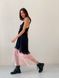Black maxi slip dress with pink powder tulle ruffles