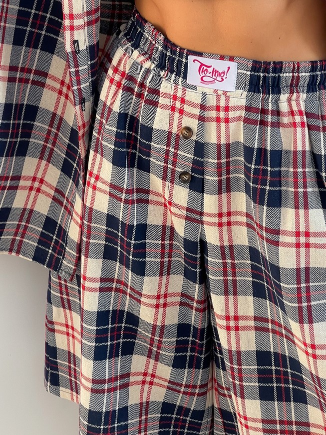 Shorts mini oversize Boyfriend's Tyu-Tyu! XS/S milk in red-navy blue tartan