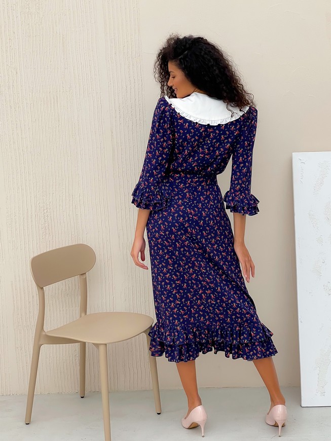 Wrap-dress with removable collar and frills Tyu-Tyu! XS navy blue in floral print