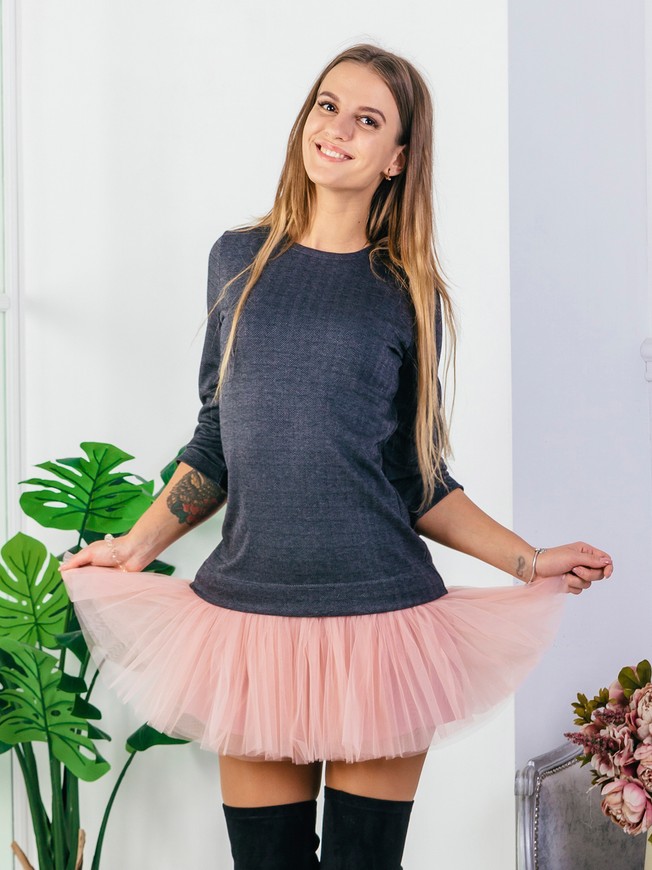 Платье-конструктор AIRDRESS серое "елочка" со съемной пудровой юбкой