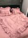 Комплект постельного белья из льна двуспальный с рюшами темно-розовый