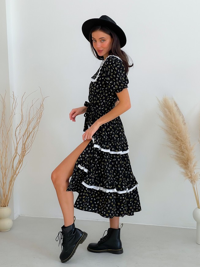 Dress with removable collar and frills Tyu-Tyu! XS black in floral print