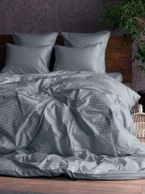 Комплект постільної білизни Комфорт-Текстиль з страйп-сатину полуторний сірий
