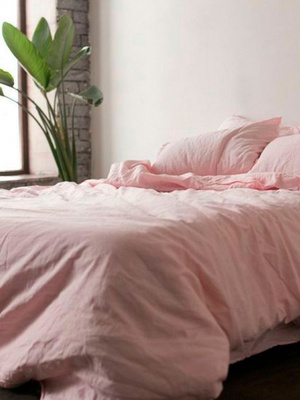 Комплект постільної білизни Комфорт-Текстиль з льону полуторний ніжно-рожевий