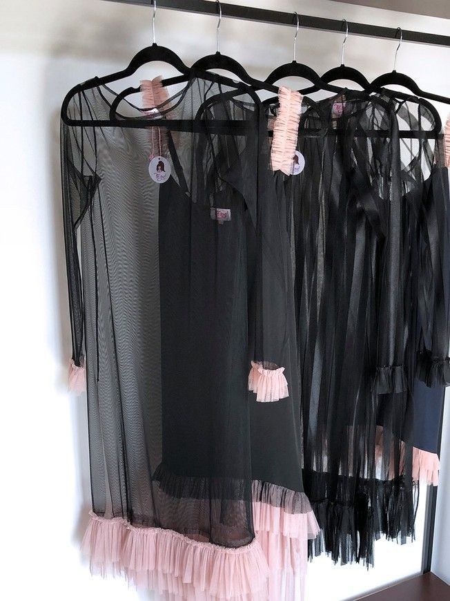 Платье-сетка с воланами Tulle Dress черное в полоску