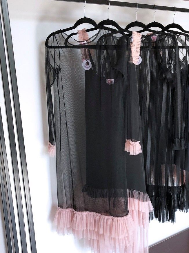 Платье-сетка с воланами Tulle Dress черное в полоску