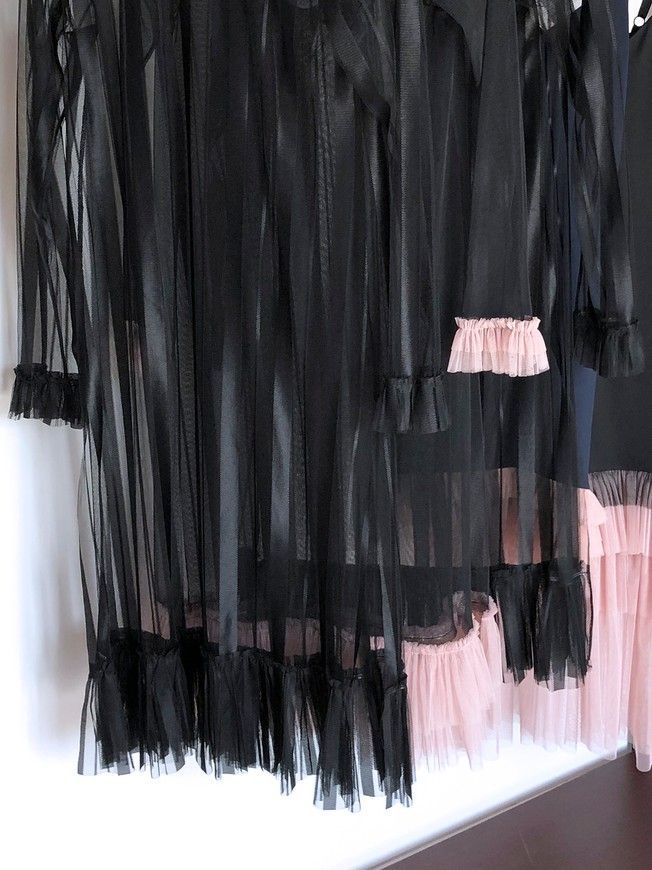 Платье-сетка с воланами Tulle Dress черное в полоску