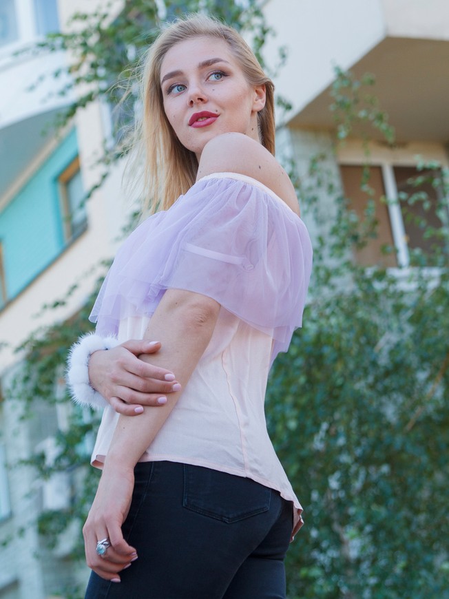 Pink top with lavender tulle ruffles