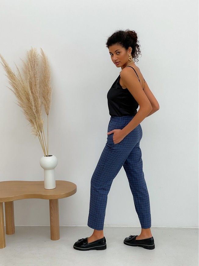 Pajama Style Suit (pants and oversized shirt) Boyfriend's Tyu-Tyu! XS navy blue in brown tartan