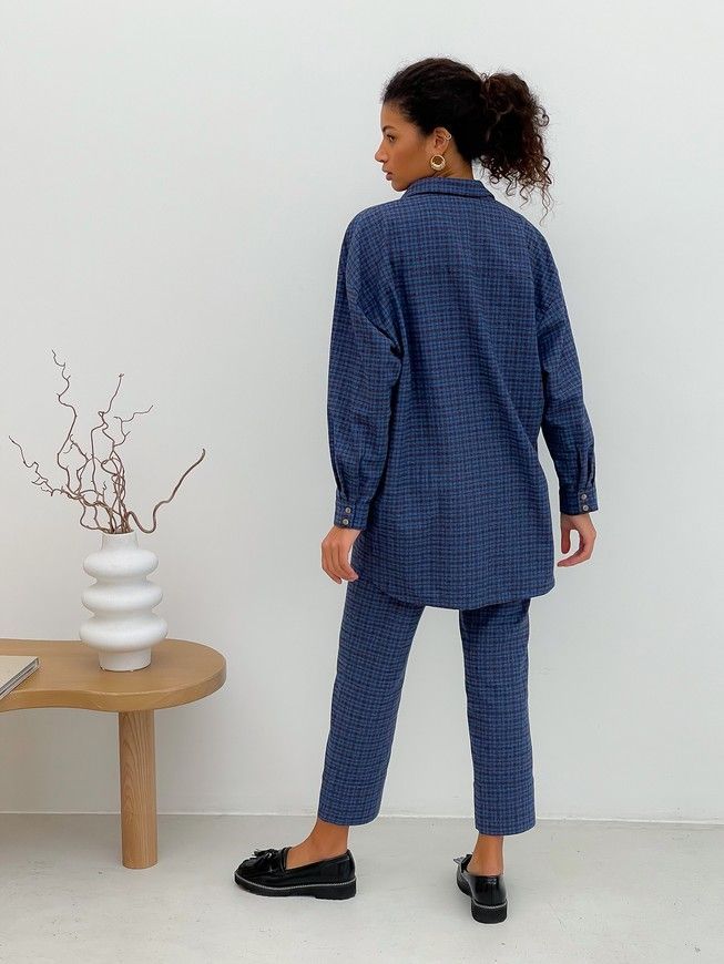 Pajama Style Suit (pants and oversized shirt) Boyfriend's Tyu-Tyu! XS navy blue in brown tartan