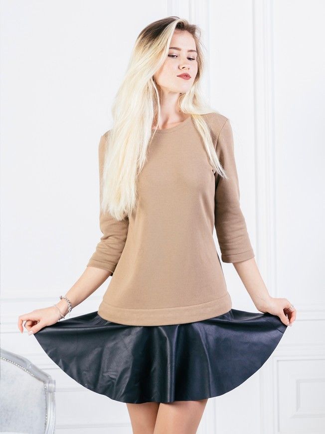 Платье-конструктор AIRDRESS кэмэл со съемной черной юбкой из экокожи
