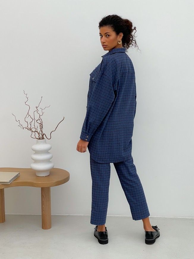 Pajama Style Suit (pants and oversized shirt) Boyfriend's Tyu-Tyu! XS navy blue in brown tartan