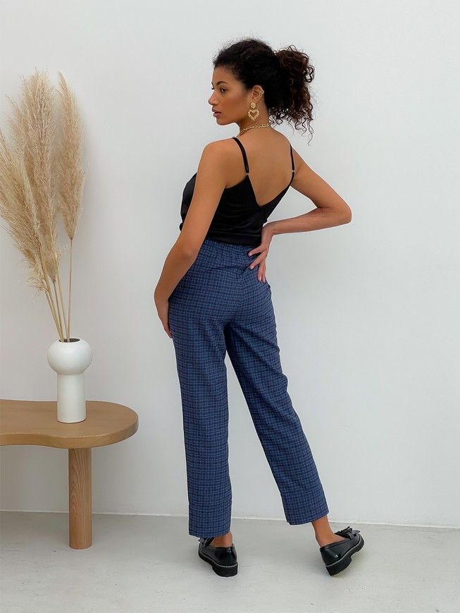 Pajama Style Suit (pants and oversized shirt) Boyfriend's Tyu-Tyu! XS navy blue in brown tartan