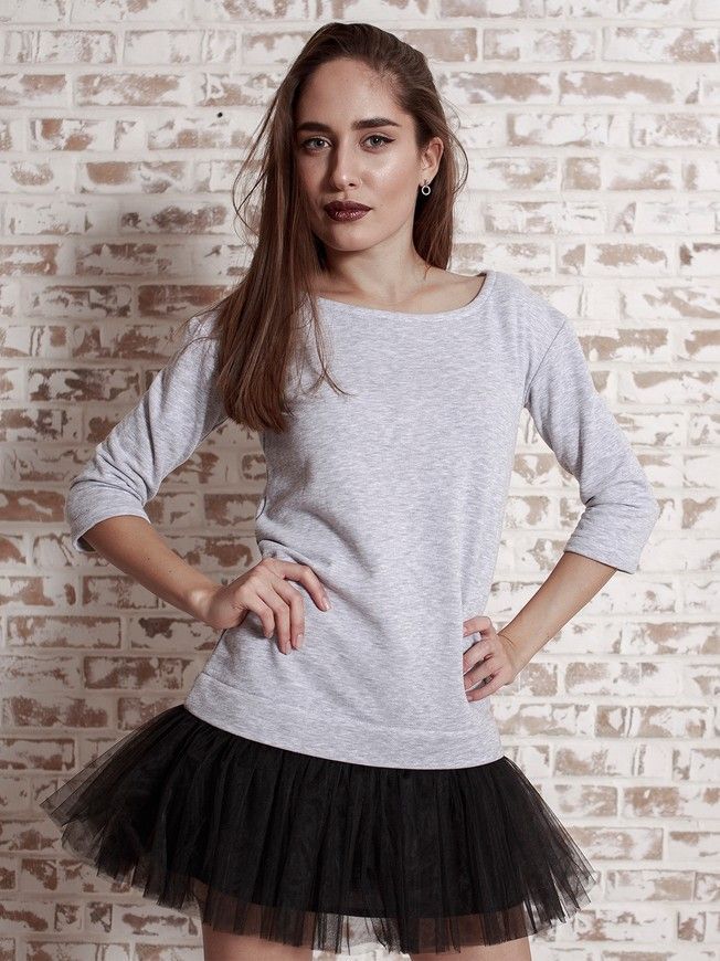 AIRDRESS set: gray top and 3 removable skirts (lush smoky gray, black, blush pink)