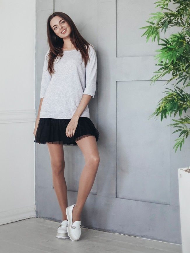 AIRDRESS set: gray top and 3 removable skirts (lush smoky gray, black, blush pink)