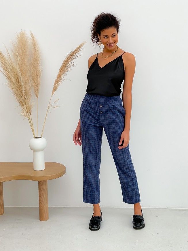 Pajama Style Suit (pants and oversized shirt) Boyfriend's Tyu-Tyu! XS navy blue in brown tartan