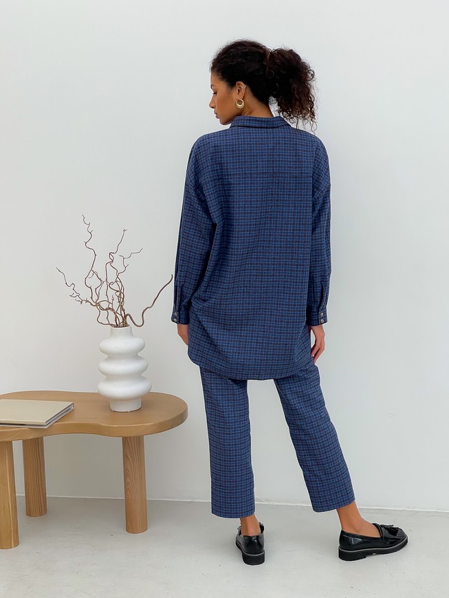 Pajama Style Suit (pants and oversized shirt) Boyfriend's Tyu-Tyu! XS navy blue in brown tartan