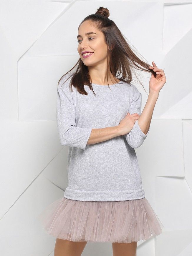AIRDRESS set: gray top and 3 removable skirts (lush smoky gray, black, blush pink)