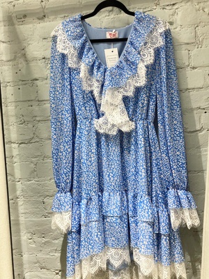Шифоновое платье мини с воланами Тю-Тю! XS голубое в цветочный принт