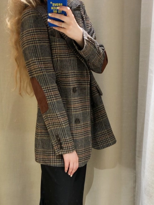 Jacket with patches and removable eco-fur cuffs Tyu-Tyu! XS gray tartan
