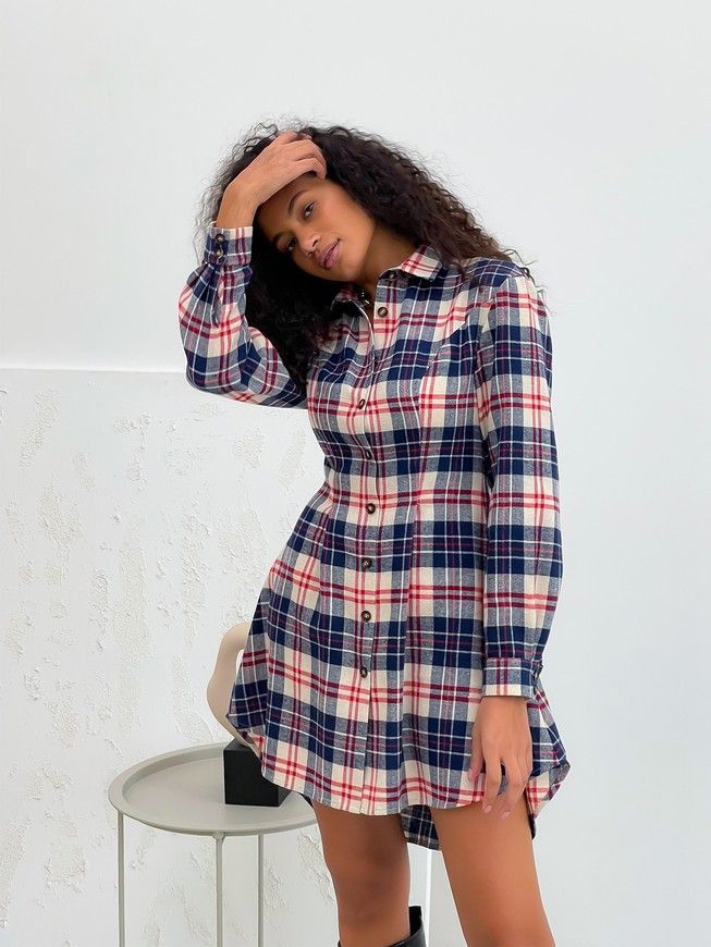 Shirt-dress Boyfriend's Tyu-Tyu! XS milk in red-navy blue tartan