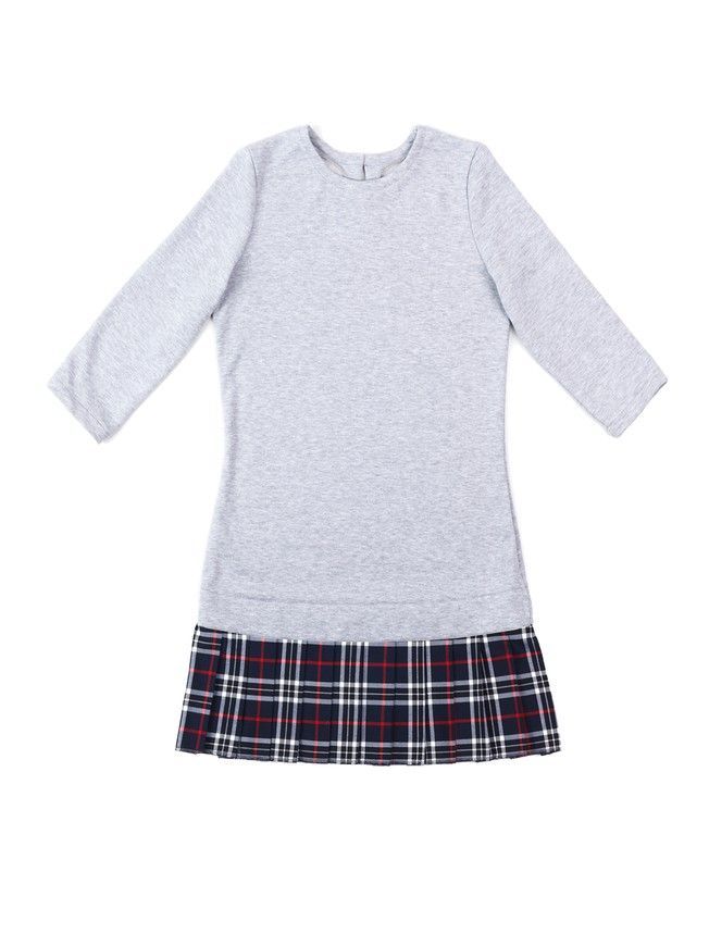 AIRDRESS set: gray top and 3 removable skirts (navy blue, red, beige tartan)