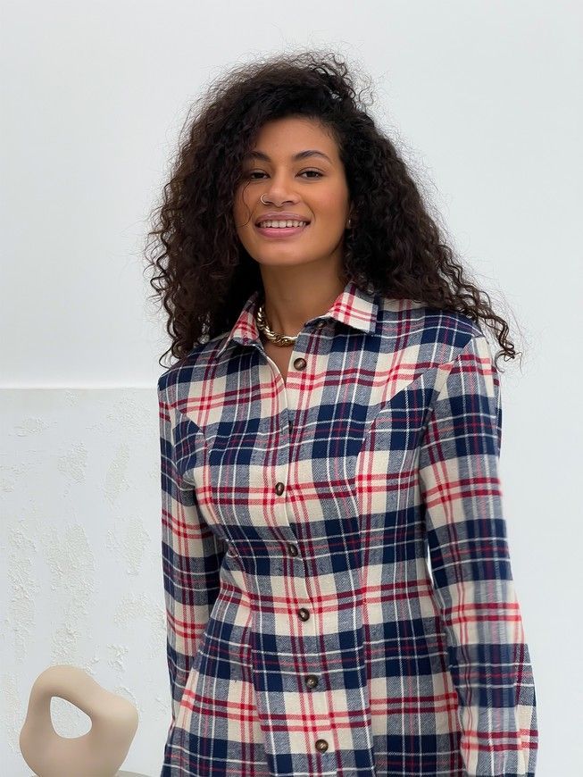 Shirt-dress Boyfriend's Tyu-Tyu! XS milk in red-navy blue tartan