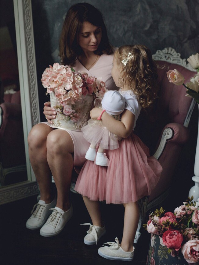 Blush Pink Casual Tulle skirt AIRSKIRT Family Look