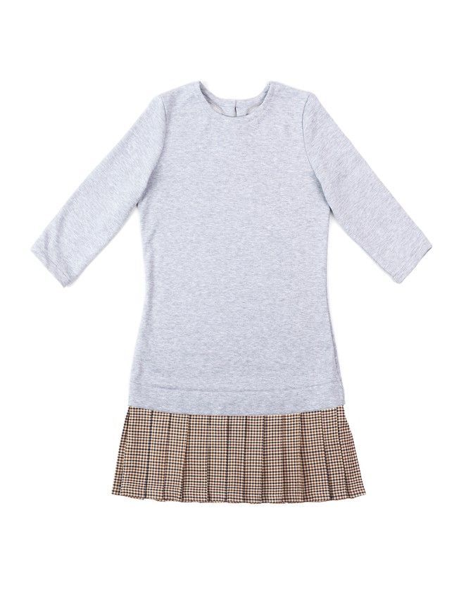 AIRDRESS set: gray top and 3 removable skirts (navy blue, red, beige tartan)