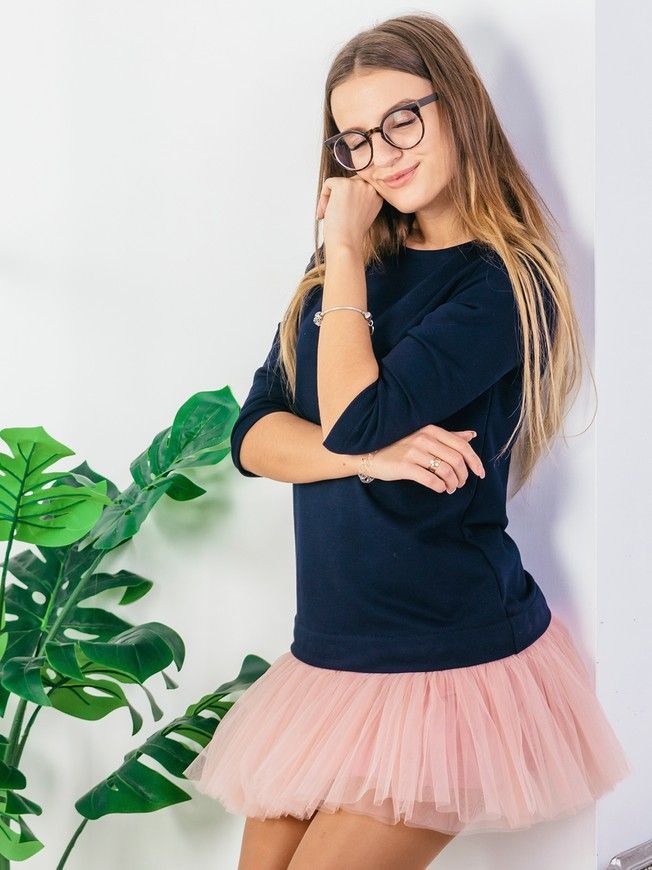 Комплект AIRDRESS: темно-синій верх і 2 знімні спіднички (пишна пудрова та синя у клітинку в складку)