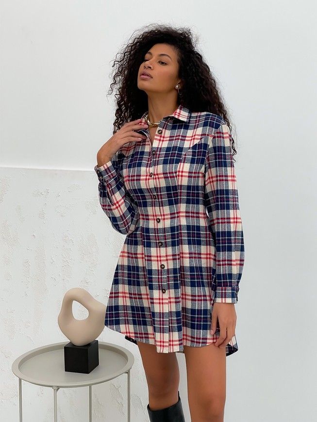 Shirt-dress Boyfriend's Tyu-Tyu! XS milk in red-navy blue tartan