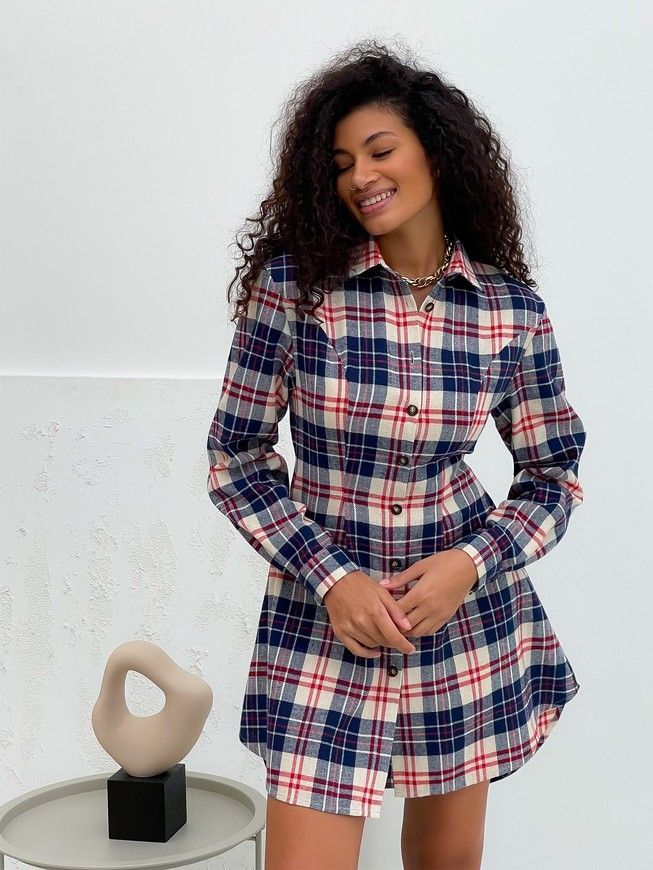 Shirt-dress Boyfriend's Tyu-Tyu! XS milk in red-navy blue tartan