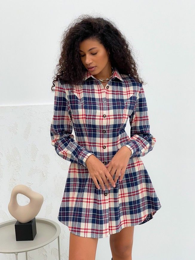 Shirt-dress Boyfriend's Tyu-Tyu! XS milk in red-navy blue tartan