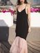 Black maxi sundress with pink powder tulle ruffles