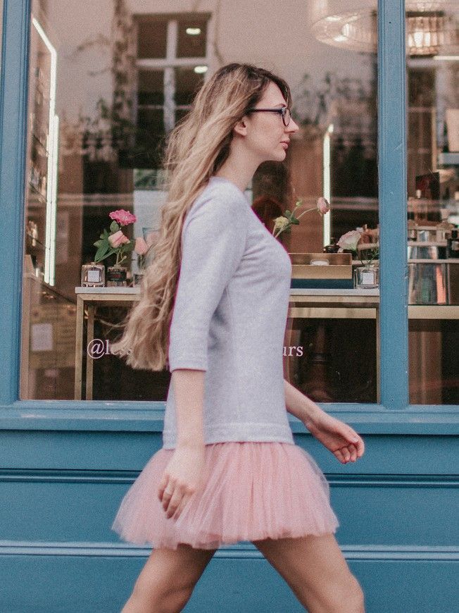 Constructor-dress gray Airdress with removable blush pink skirt