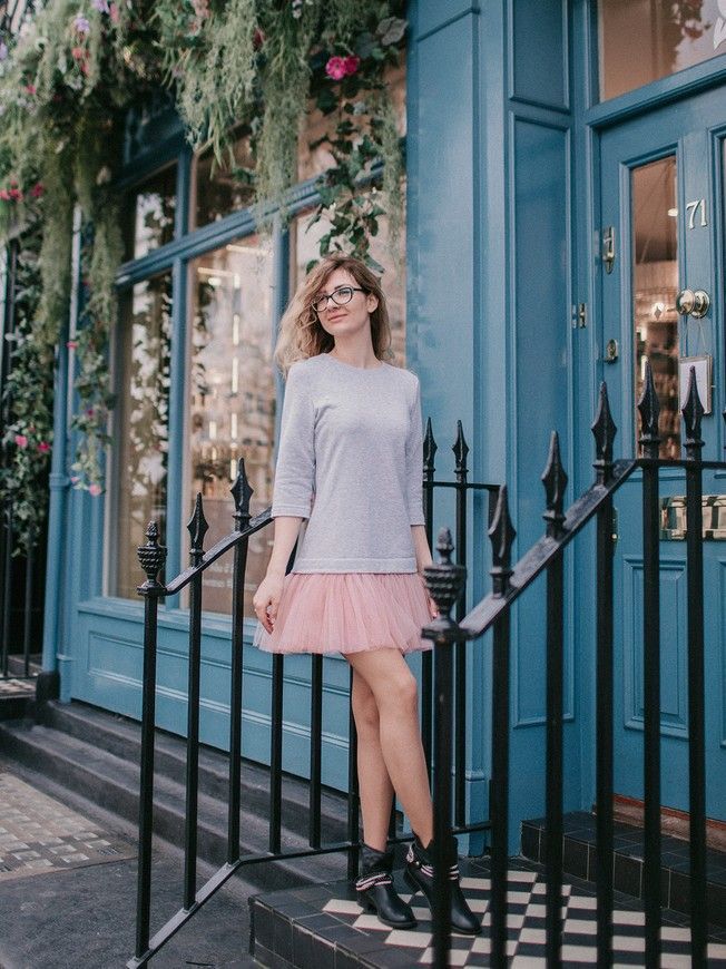 Constructor-dress gray Airdress with removable blush pink skirt