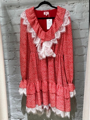 Шифоновое платье мини с воланами Тю-Тю! XS красное в цветочный принт