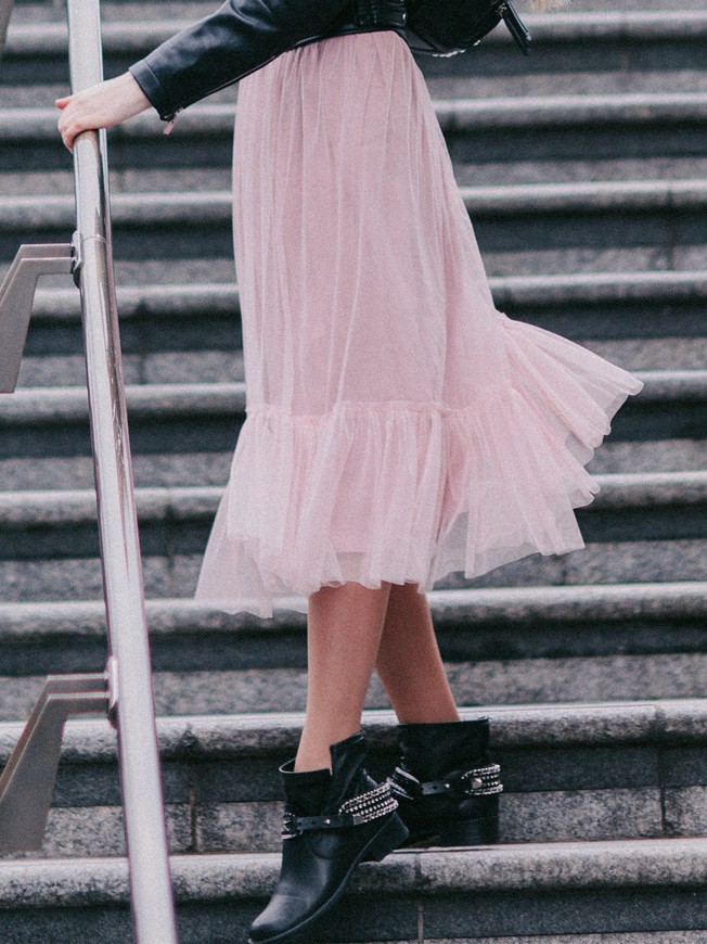 Blush Pink Tulle skirt with ruffle AIRSKIRT
