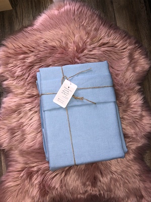 Комплект постільної білизни Комфорт-Текстиль з льону полуторний блакитний