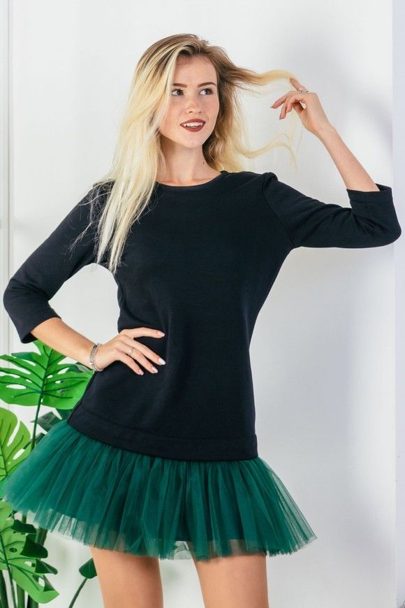 Constructor-dress black Airdress with removable emerald skirt