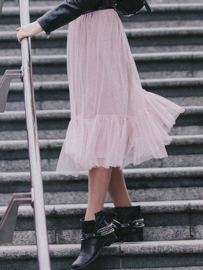 Blush Pink Tulle skirt with ruffle AIRSKIRT