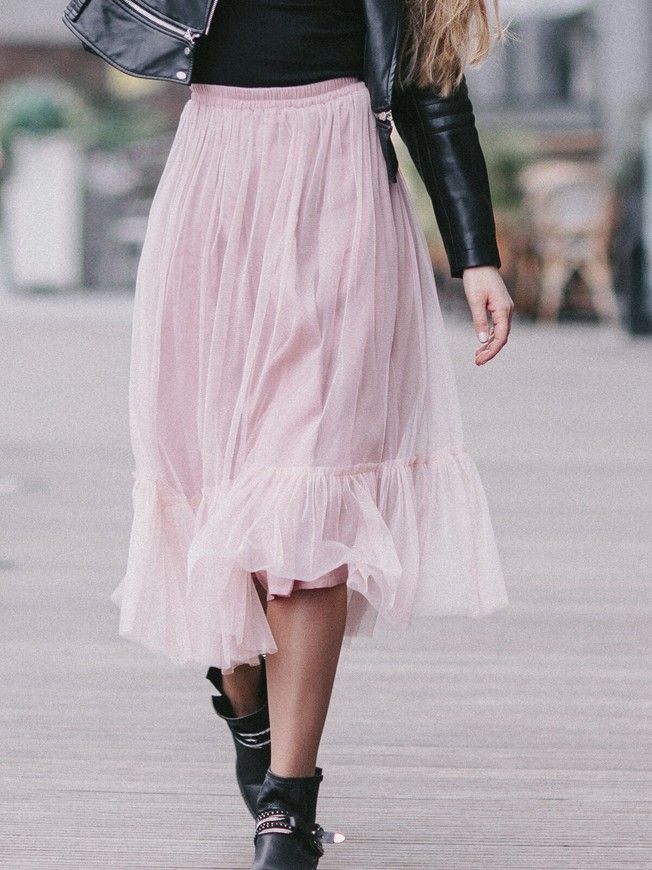 Blush Pink Tulle skirt with ruffle AIRSKIRT