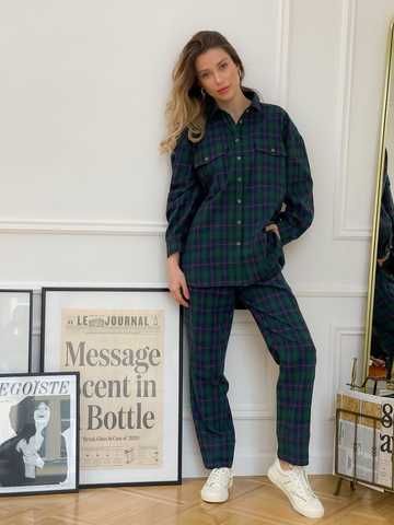 Pajama Style Suit (pants and oversized shirt) Boyfriend's Tyu-Tyu! Green in  navy blue and red tartan - Tyu-Tyu Brand! Online store: women wear and  decor & textiles for home